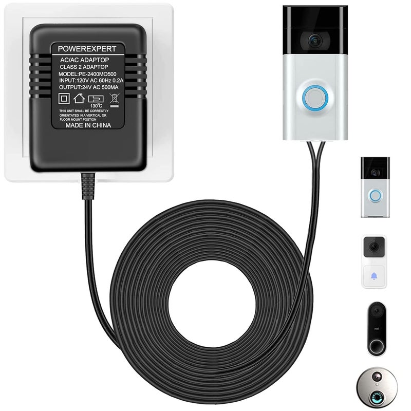 ATUOE Doorbell Transformer, AC 24 Volt Transformer for Ring C Wire Adapter Thermostat Cord Compatible with Ring Doorbell, Wyze, Nest Ecobee, Honeywell, Eufy and Nest Hello Video Doorbells, Black - Image 1